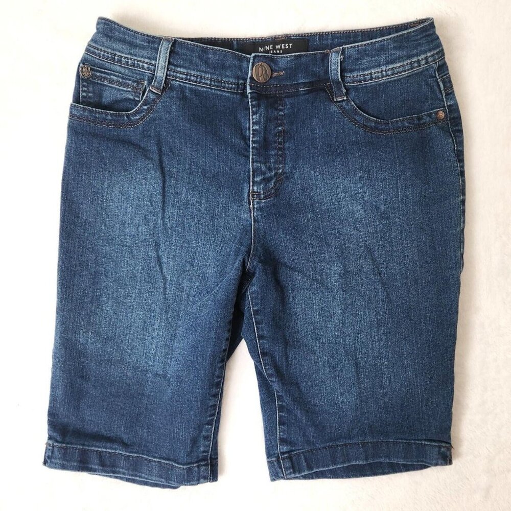 Y2K Nine West Denim Bermuda Shorts Size 6 Dark Wash Blue Preppy Jorts Lucie